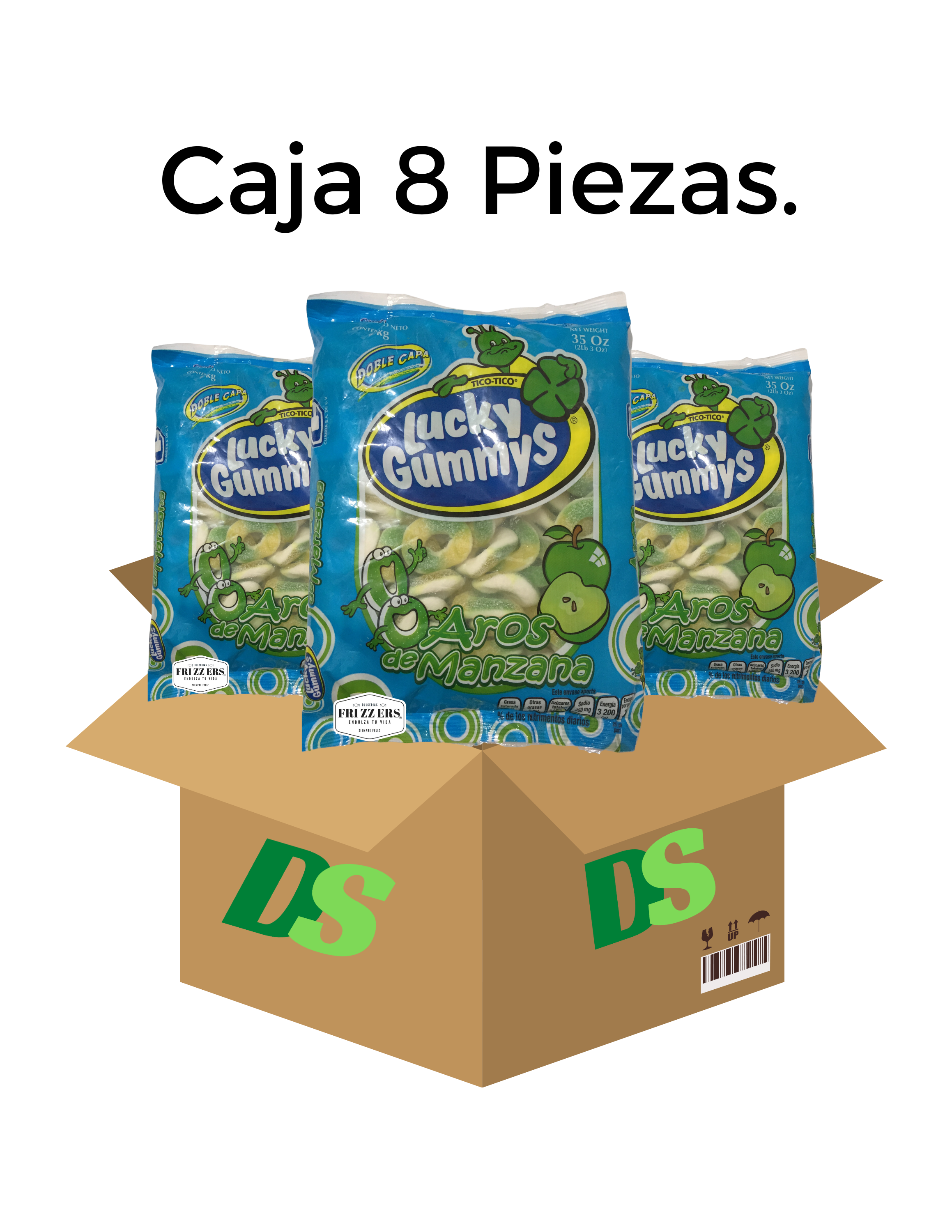 Lucky Gummys Gomitas En Forma De Aro Manzana, Caja Con 8 Kg.